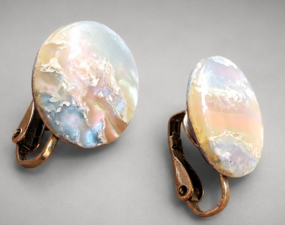 Vintage Blue & Pink Lucite Clip on Earrings- Pastel Round 1/2" bcl-28